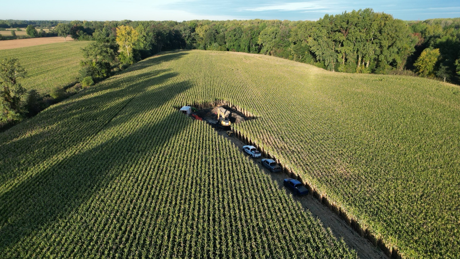 Aerial view of an anomaly inspection and repair site in an agricultural field